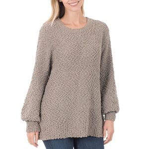 POPCORN BALLOON SLEEVE PULLOVER SWEATER ASH MOCHA